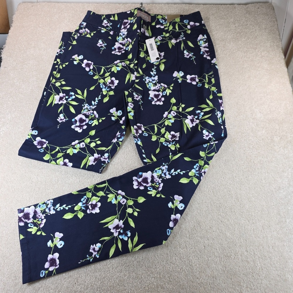 Chico's Girlfriend Ankle Jeans Womens‎ 2 Blue Floral Blushing Bloom Modern NWT